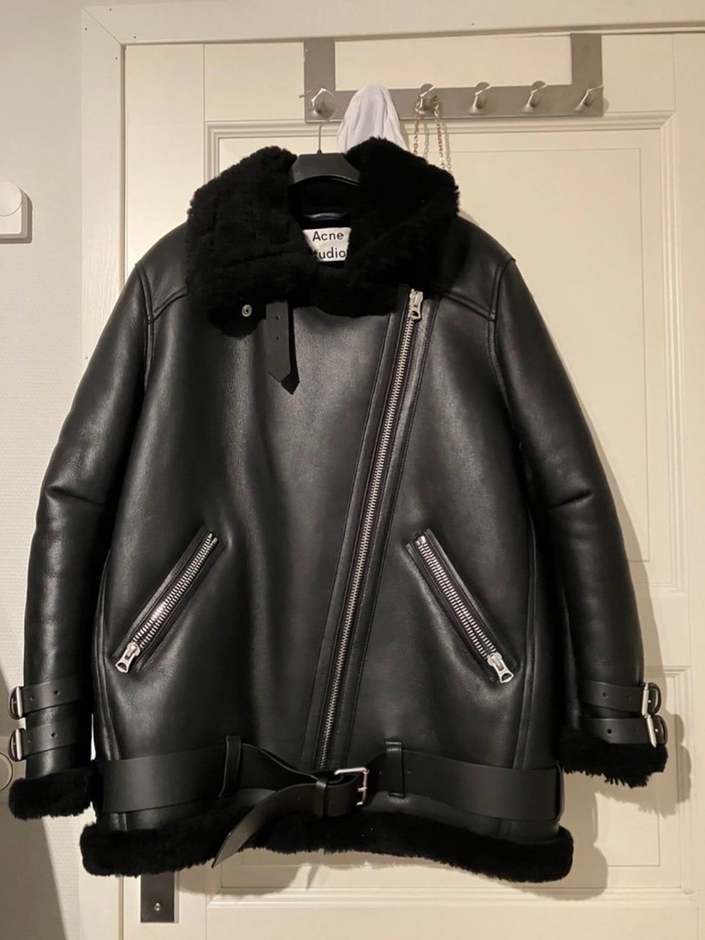 Acne Studios Velocite Black Leather Shearling Jacket